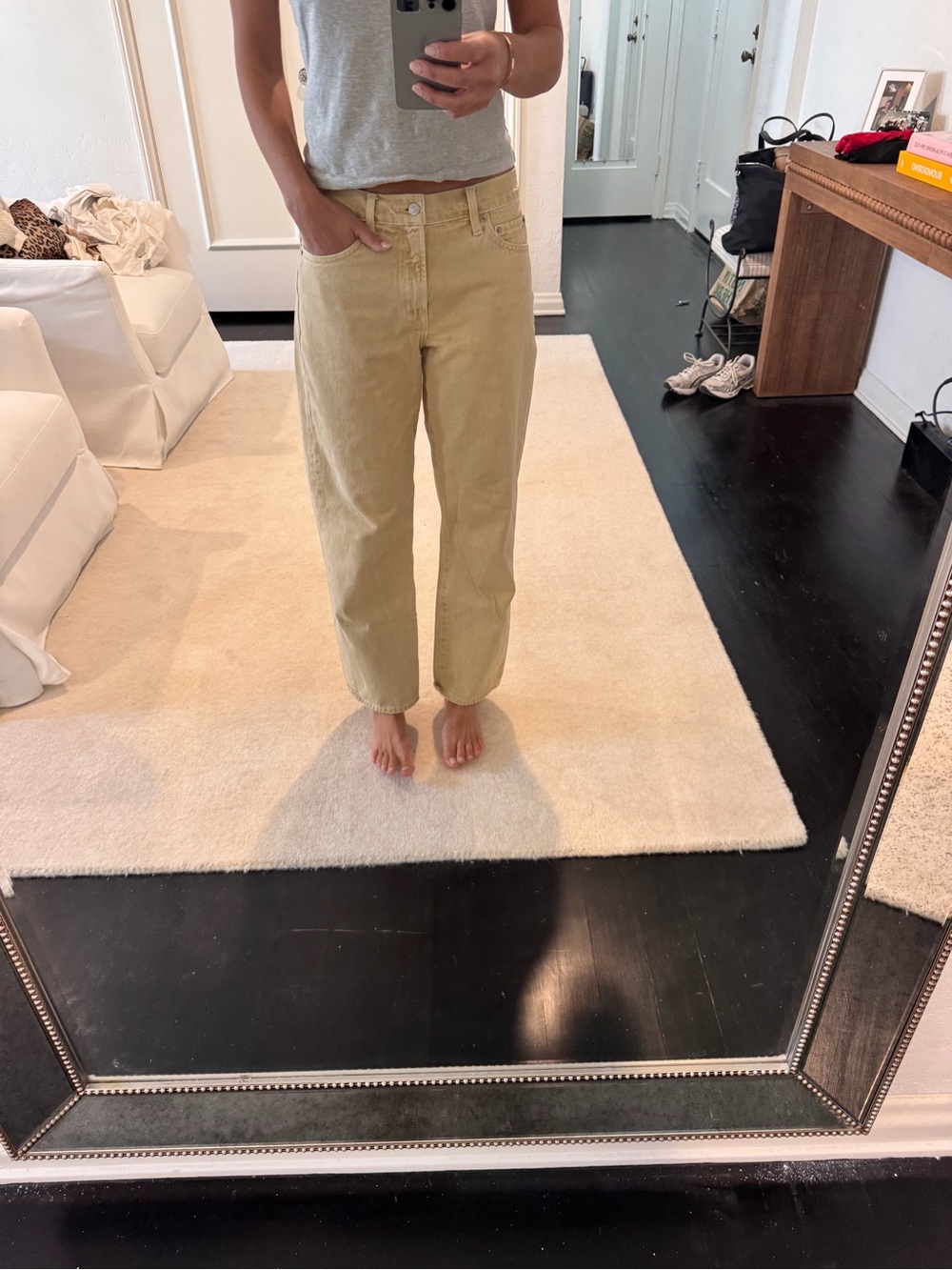 pistola Straight Leg Jeans in Light Olive - Picture 6 of 14
